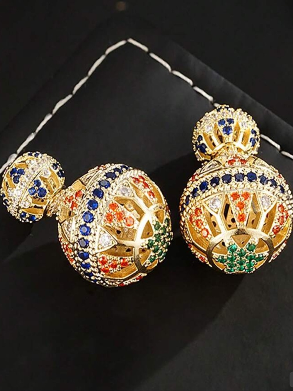 Gold-Tone Multi-Colored Gem Dome Drop Earrings